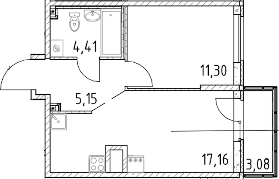 1-комнатная квартира 38.02 м², 9/23 эт., ЖК «Город Первых»
